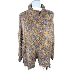 Perry Ellis Womens Multi Color Eyelash Knit Cowl Neck Oversized Shaggy Sweater‎